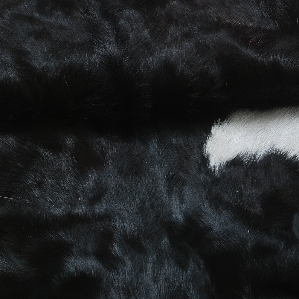 Luxurious Black and White Genuine Goat Skin Rug - Premium Hair-On Skin - Celestial Leather Limited