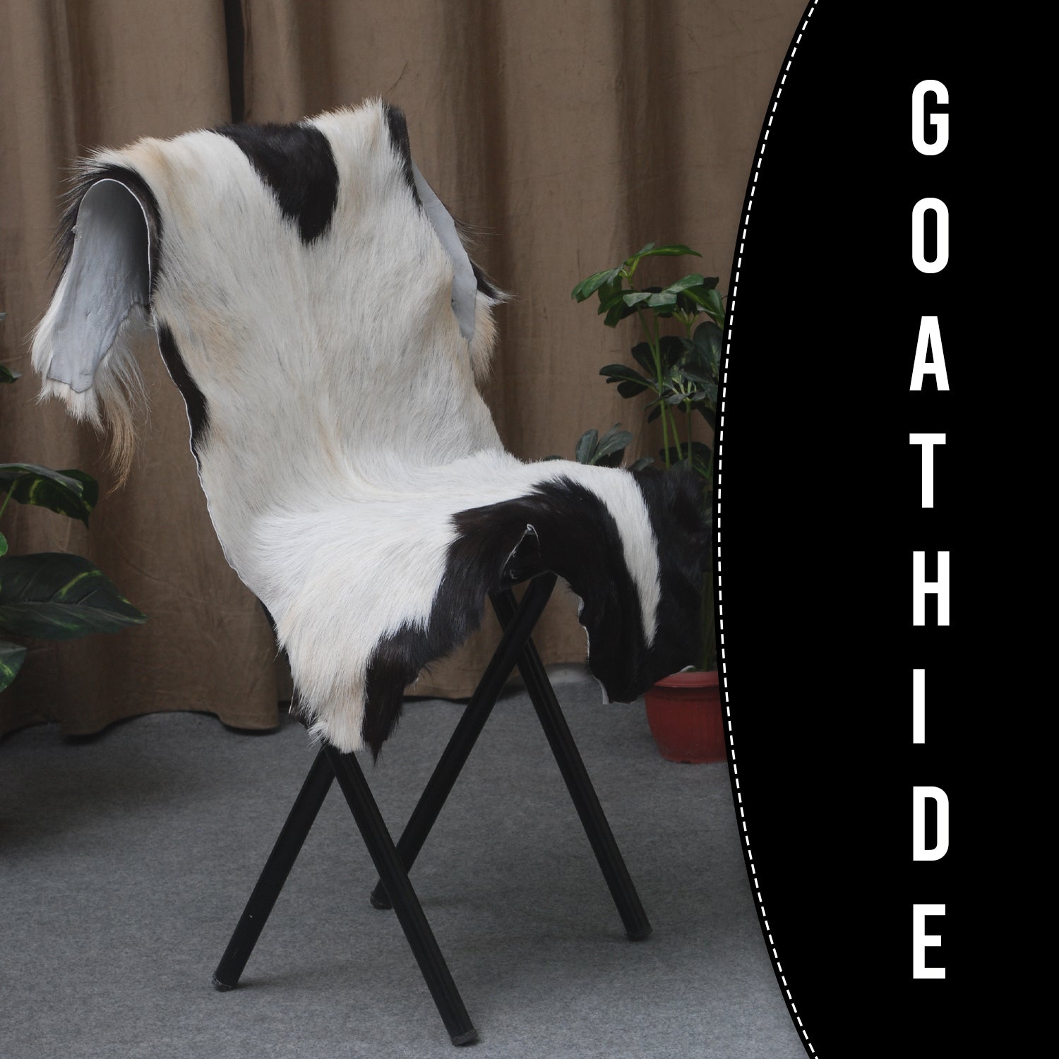 Luxurious Black and White Goat Skin Rug - Natural Hair-On Leather for Home Styling