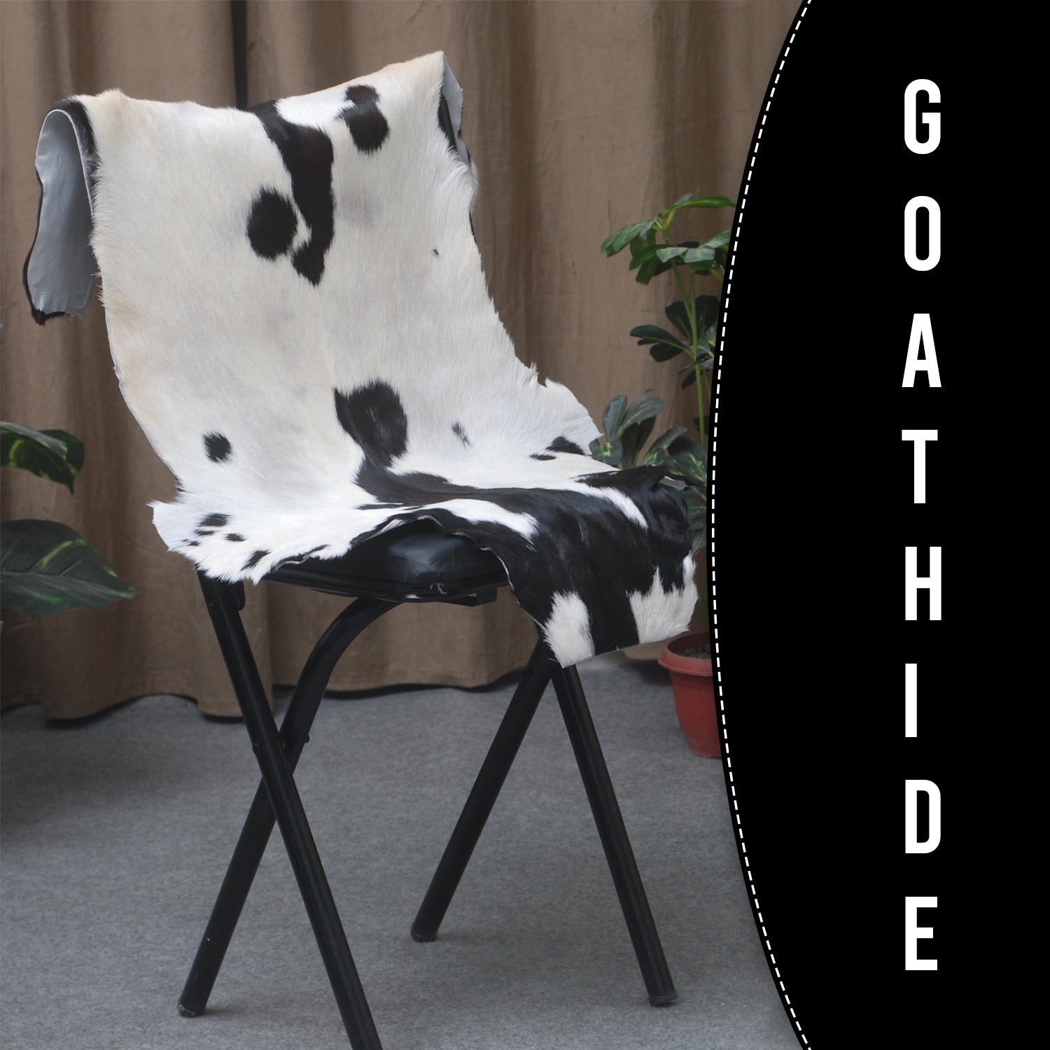 Decorative Black and White Goat Skin Rug - Genuine Leather for Sophisticated Spaces
