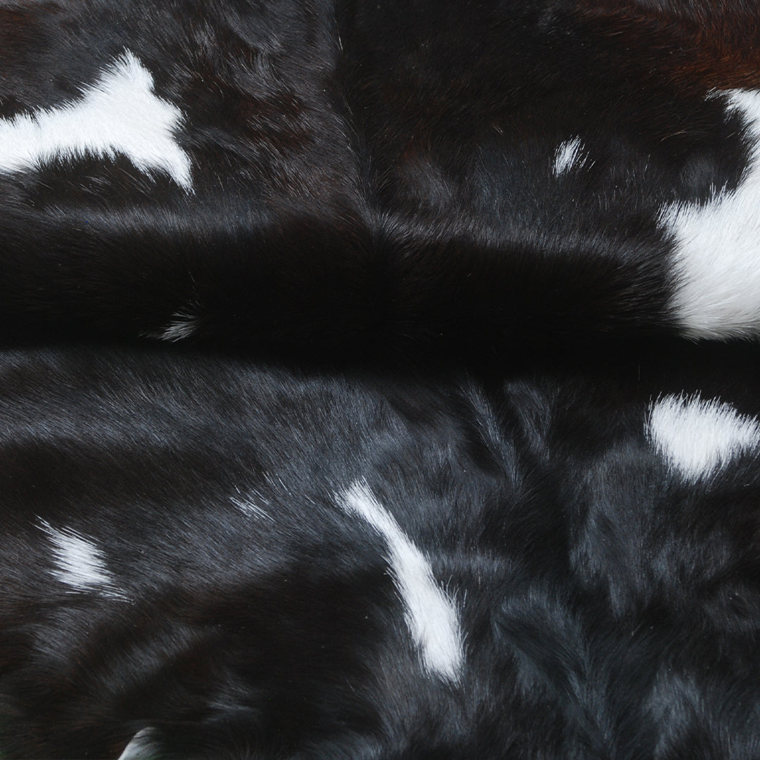 Premium Black and White Goat Skin Rug - Genuine Hair-On Leather for Home Décor - Celestial Leather Limited