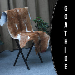 Elegant Brown and White Goat Hide Rug - Perfect Accent for Living Room or Bedroom