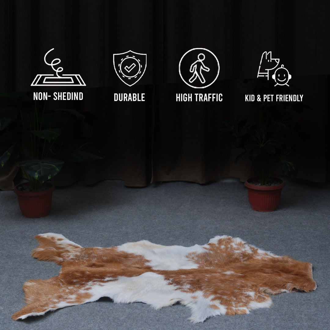 Luxury Brown & White Goat Hide Rug - Premium Hair-On Goat Skin Rug for Home Decor - Accent Pieces - Eco-Friendly and Hypoallergenic Rug - Celestial Leather Limited