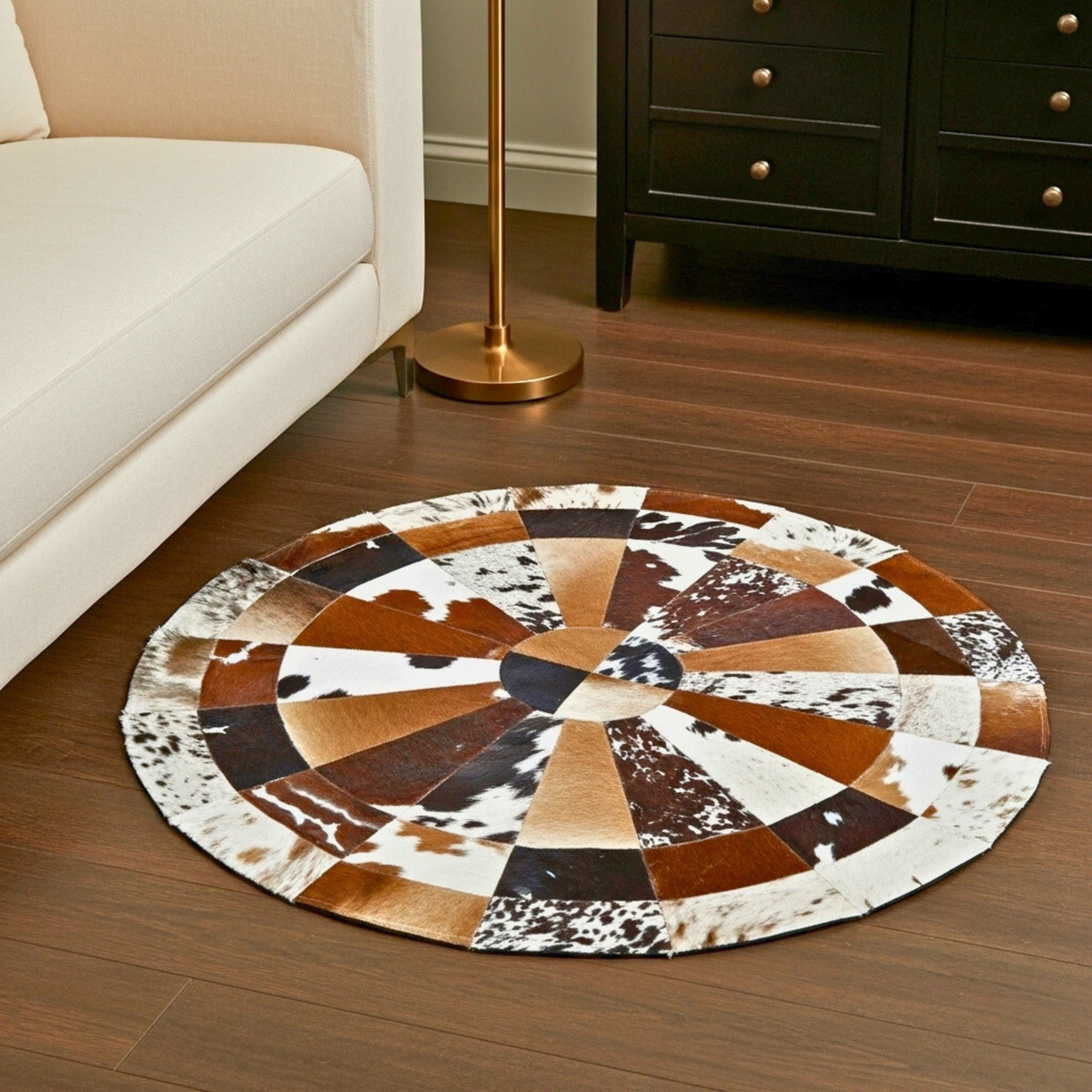Elite Round Genuine Cowhide Radial Leather Rug (9 sq ft) - Celestial Leather Limited