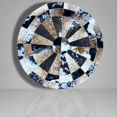 Artisan Round Cowhide Radial Patchwork Rug (9 sq ft)