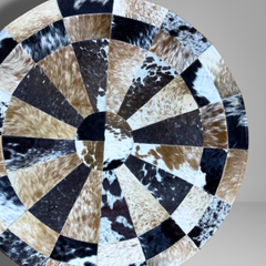 Artisan Round Cowhide Radial Patchwork Rug (9 sq ft)