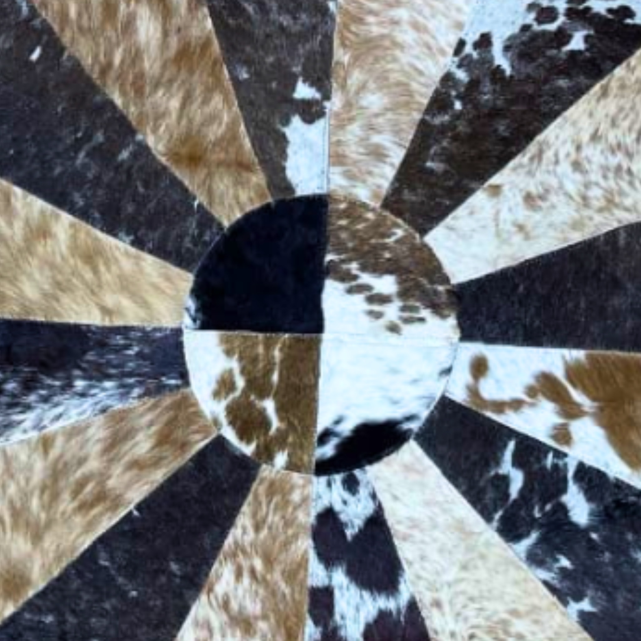 Artisan Round Cowhide Radial Patchwork Rug (9 sq ft)