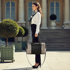 Luxurious Cowhide Duffle Bag with Hair-On-Hide Leather Accents – Stylish Shoulder Tote for Travel, Weekend Getaways - Brown Grey