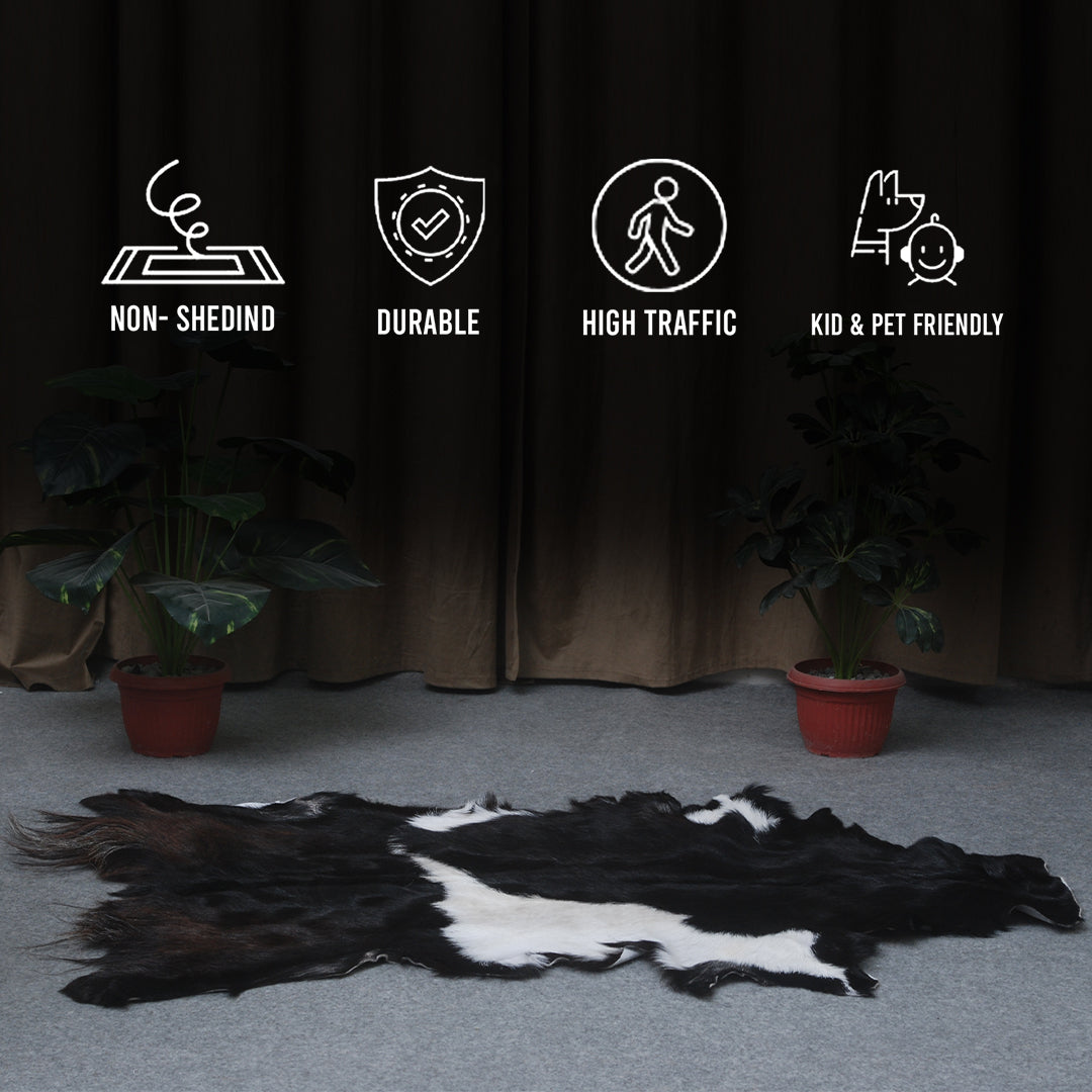 Hair-On Goat Skin Rug - Black and White Design for Unique Living Spaces