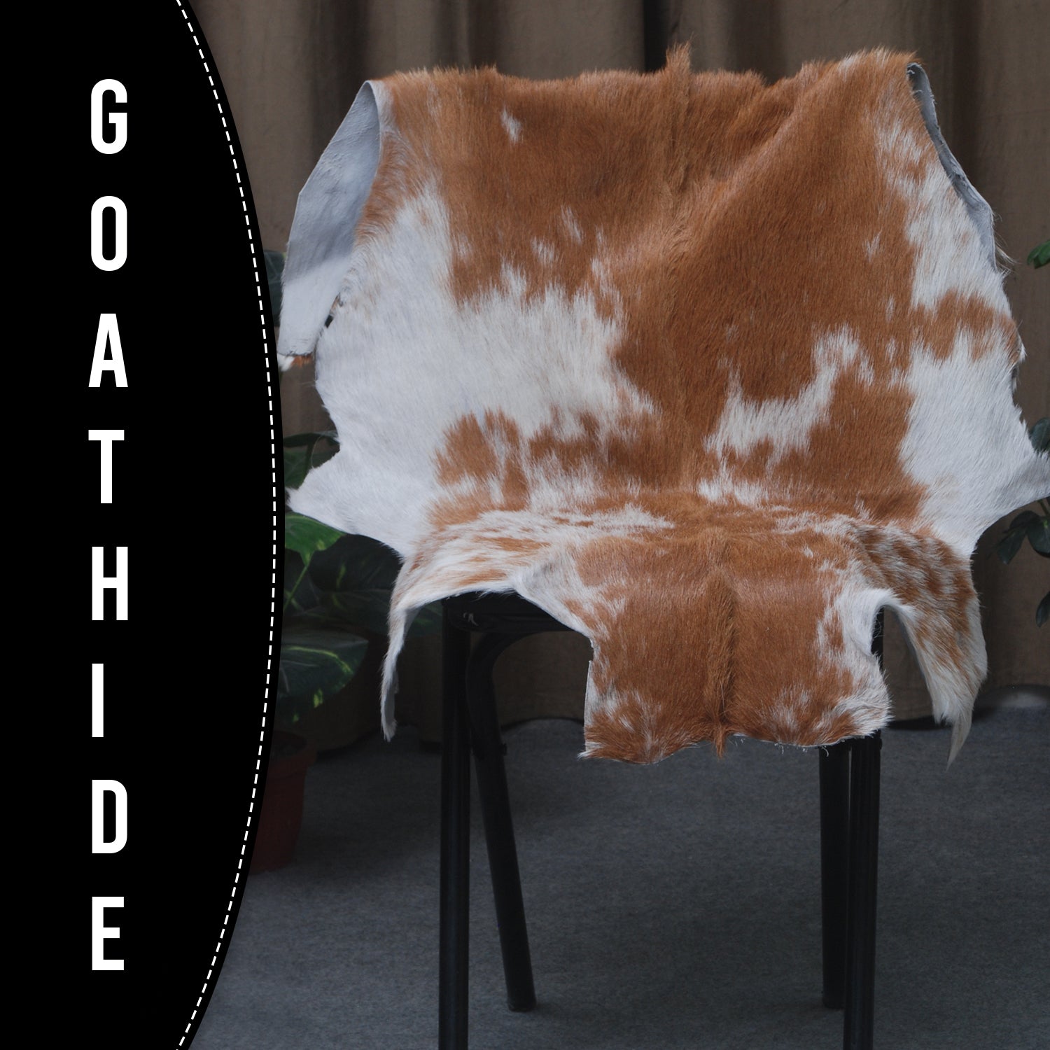 Brown and White Handmade Goat Skin Rug – Classic Elegance for Your Home