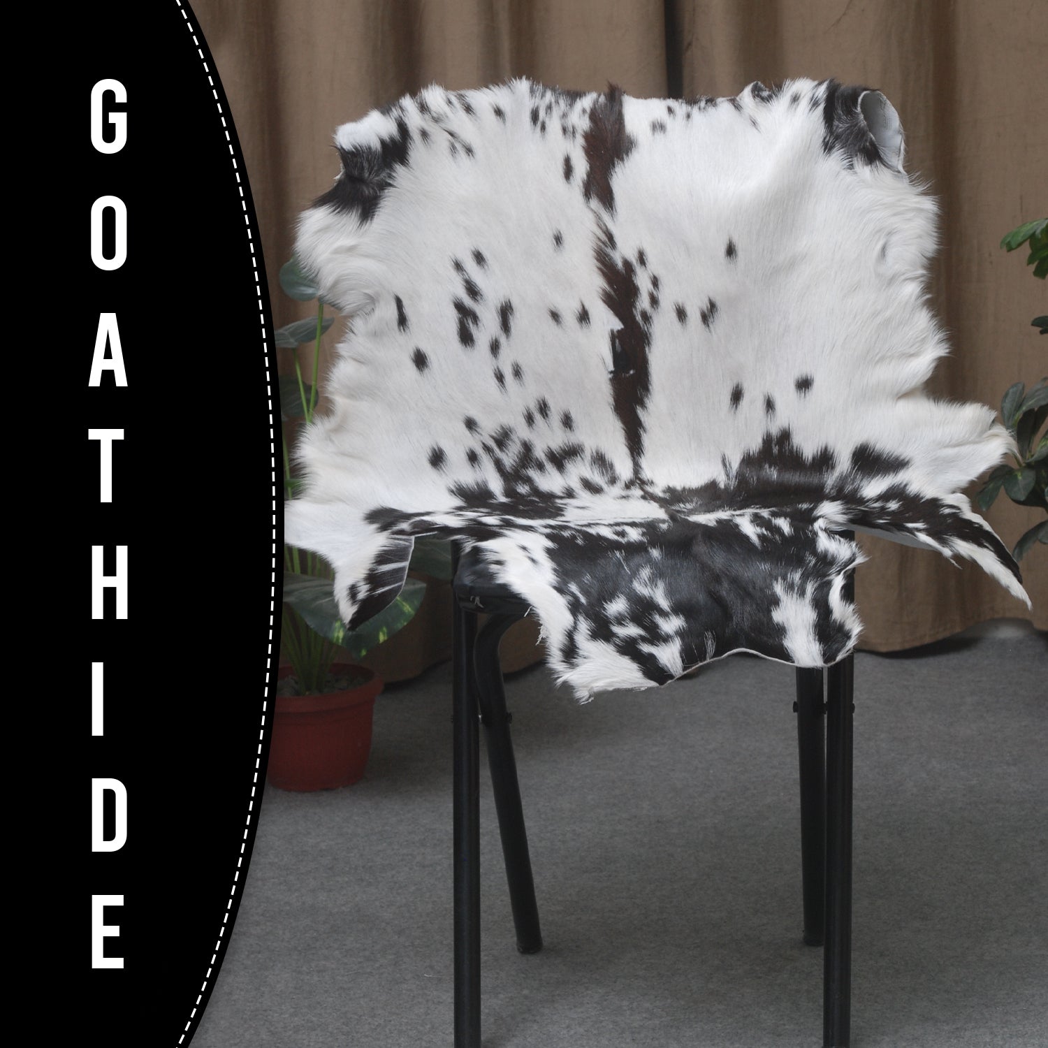 Black and White Handmade Goat Skin Rug – Rustic Charm for Your Home
