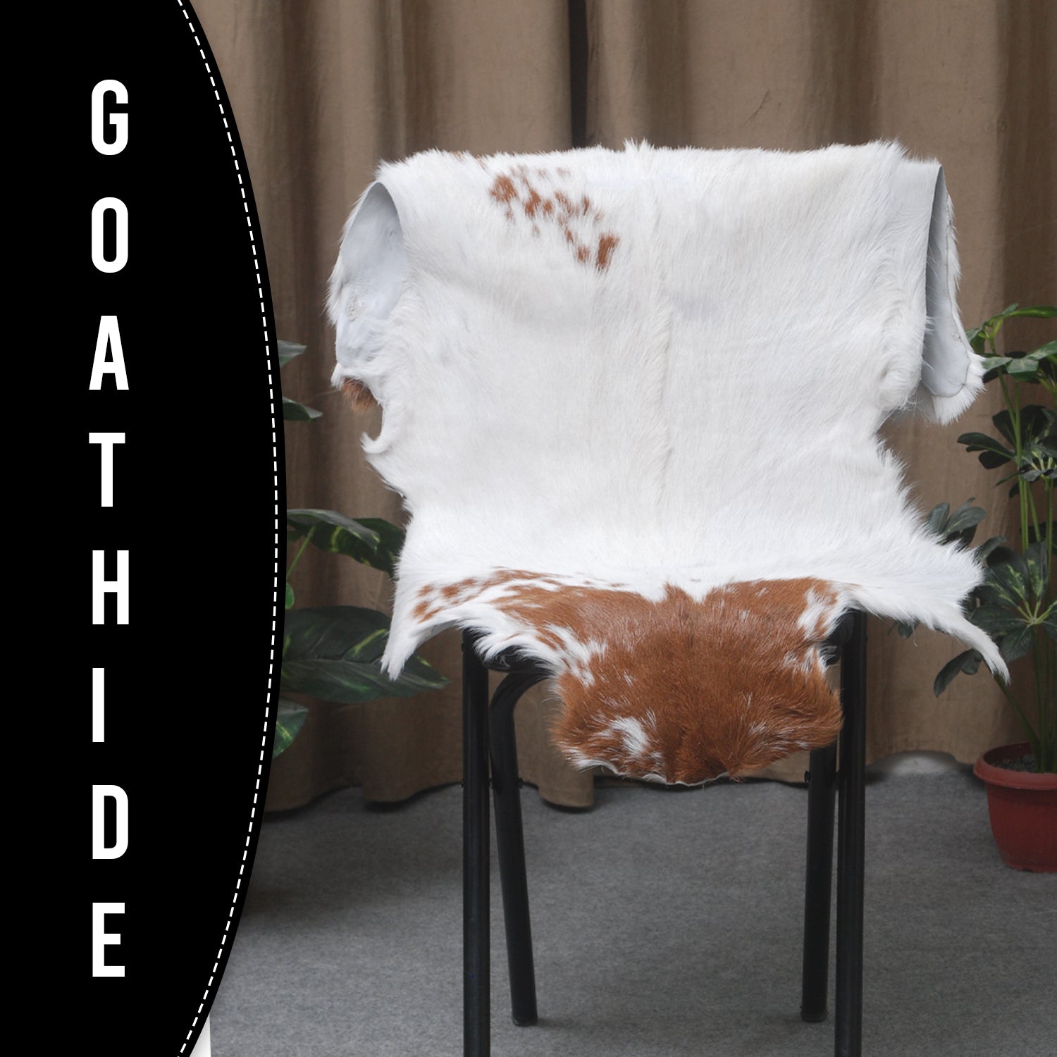 Handcrafted Brown and White Goat Skin Rug - Soft, Durable, and Elegant Décor