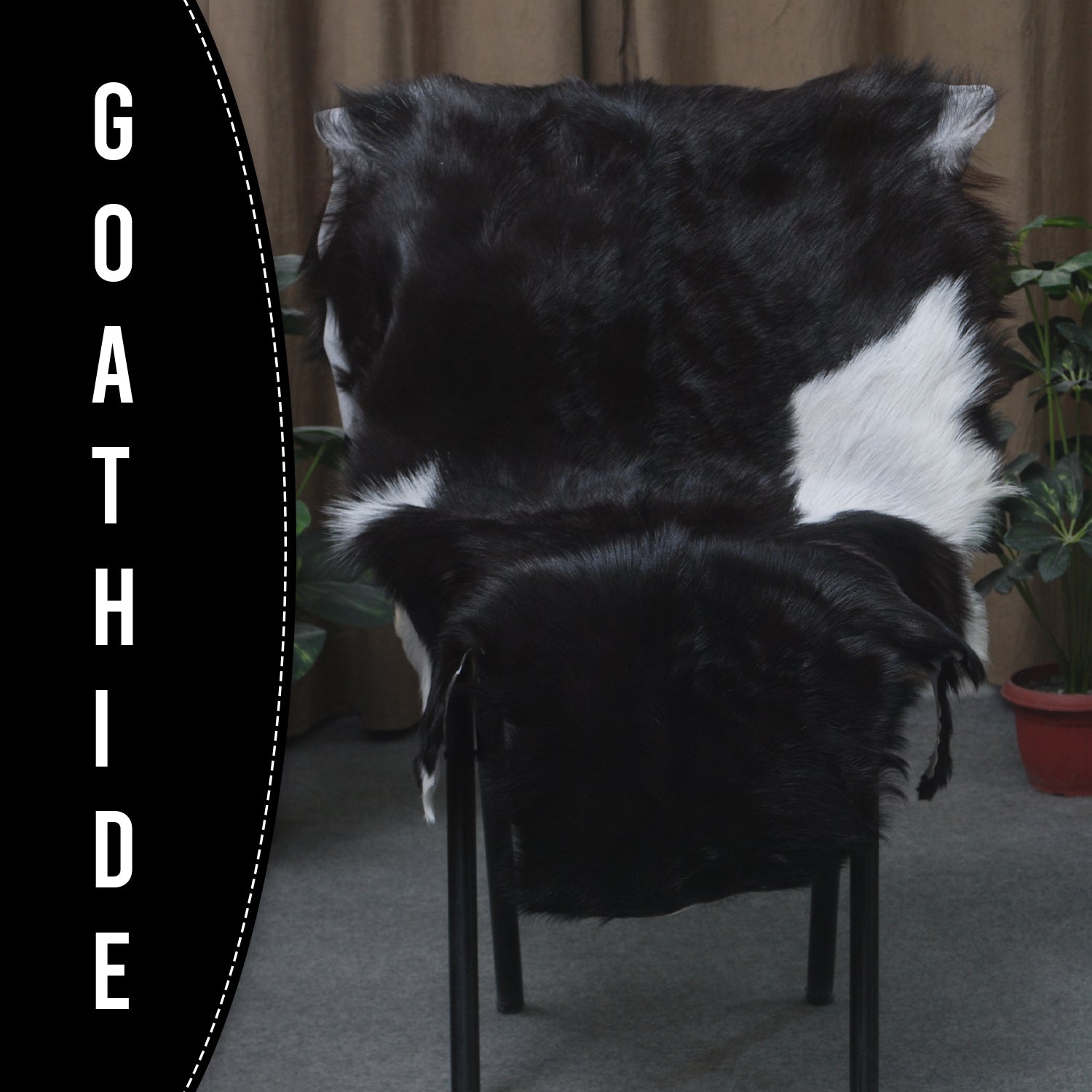 Black and White Handmade Goat Skin Rug – Rustic Charm for Your Home