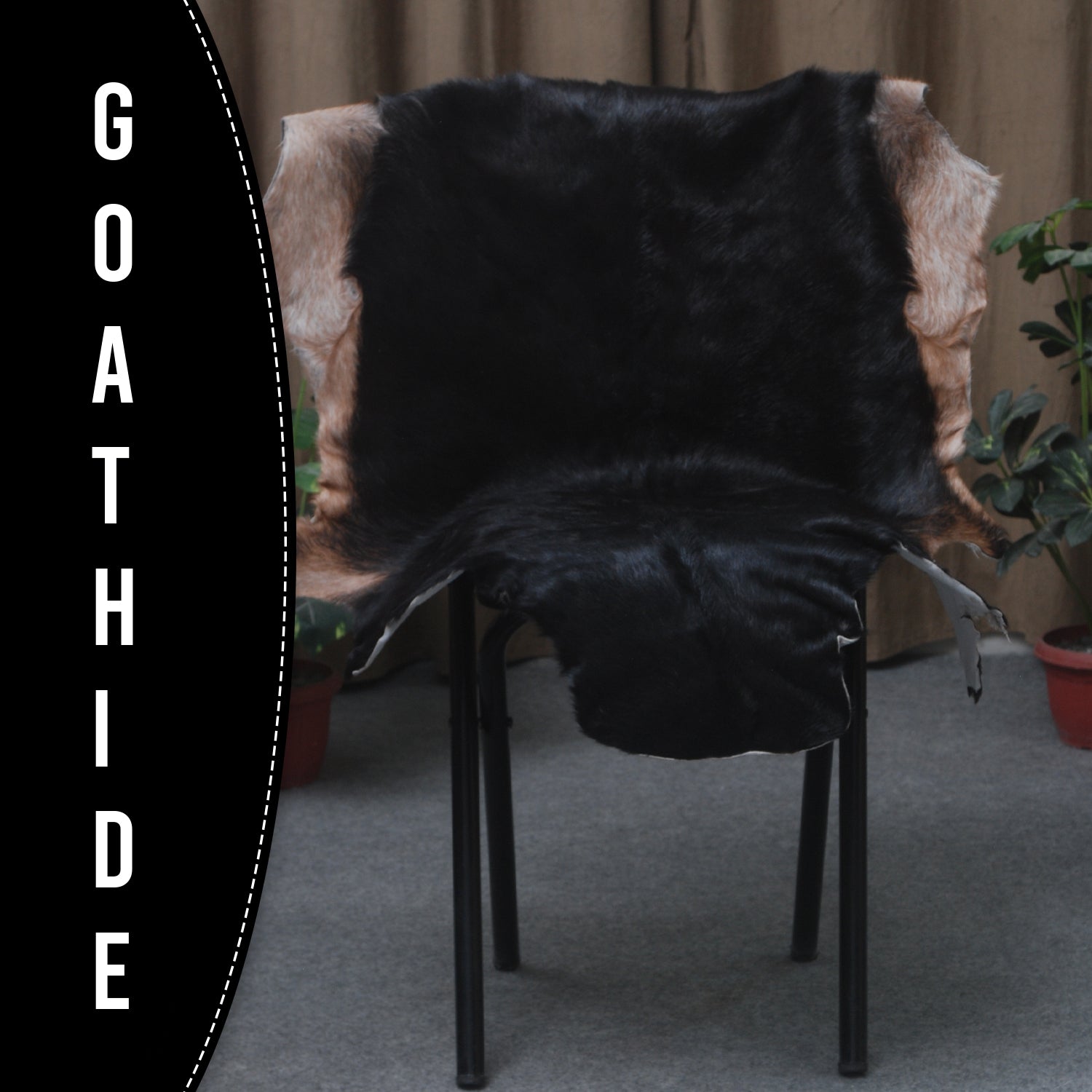 Black and Brown Handmade Goat Skin Rug – Rustic Charm for Your Home