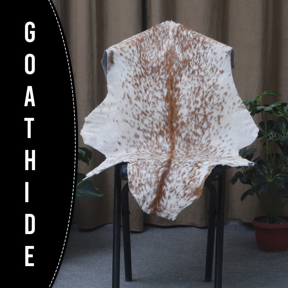 Authentic Hair-On Goat Skin Rug - Brown and White Pattern for Stylish Interiors - Celestial Leather Limited