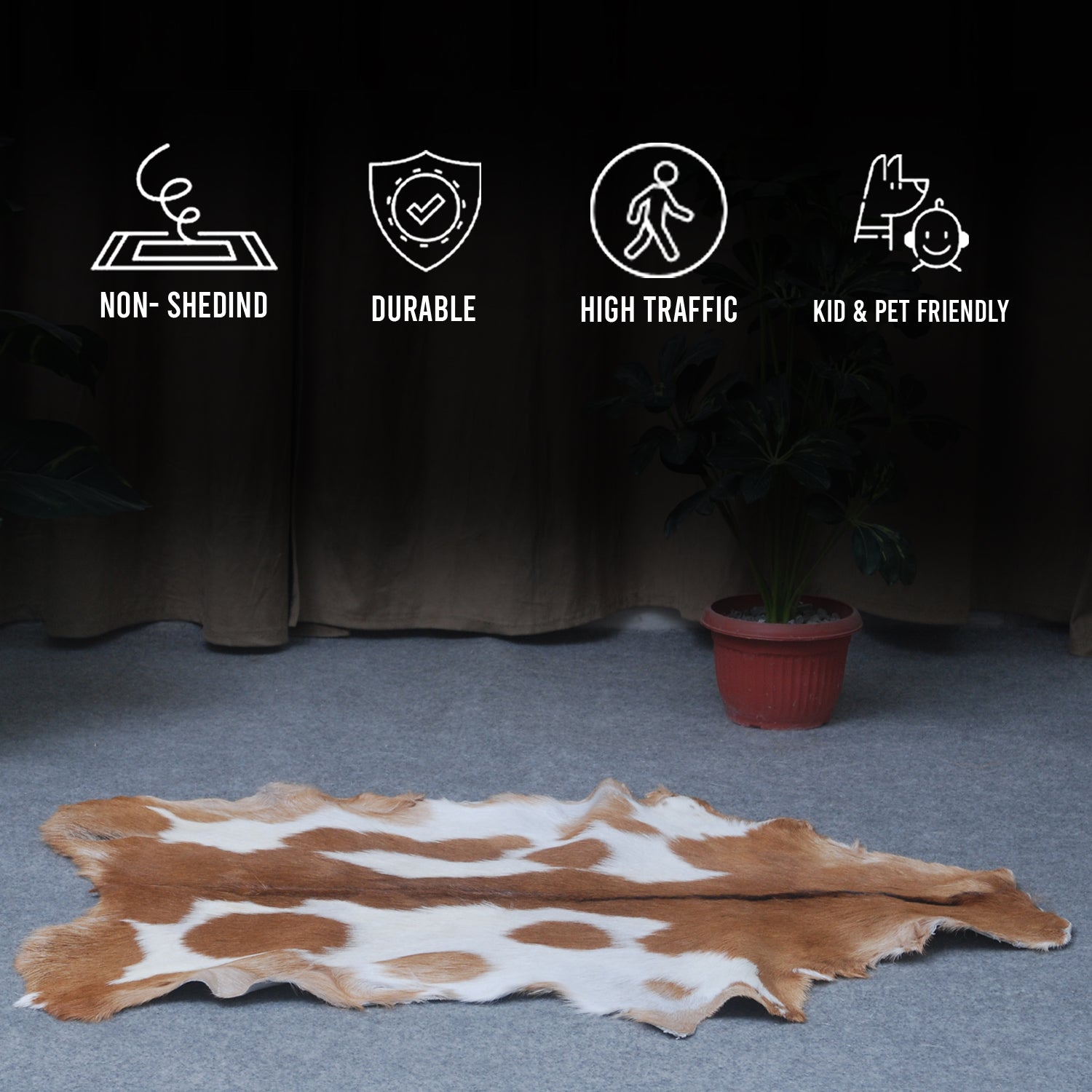 Decorative Brown and White Goat Hide Rug - Perfect for Floor or Wall Accents