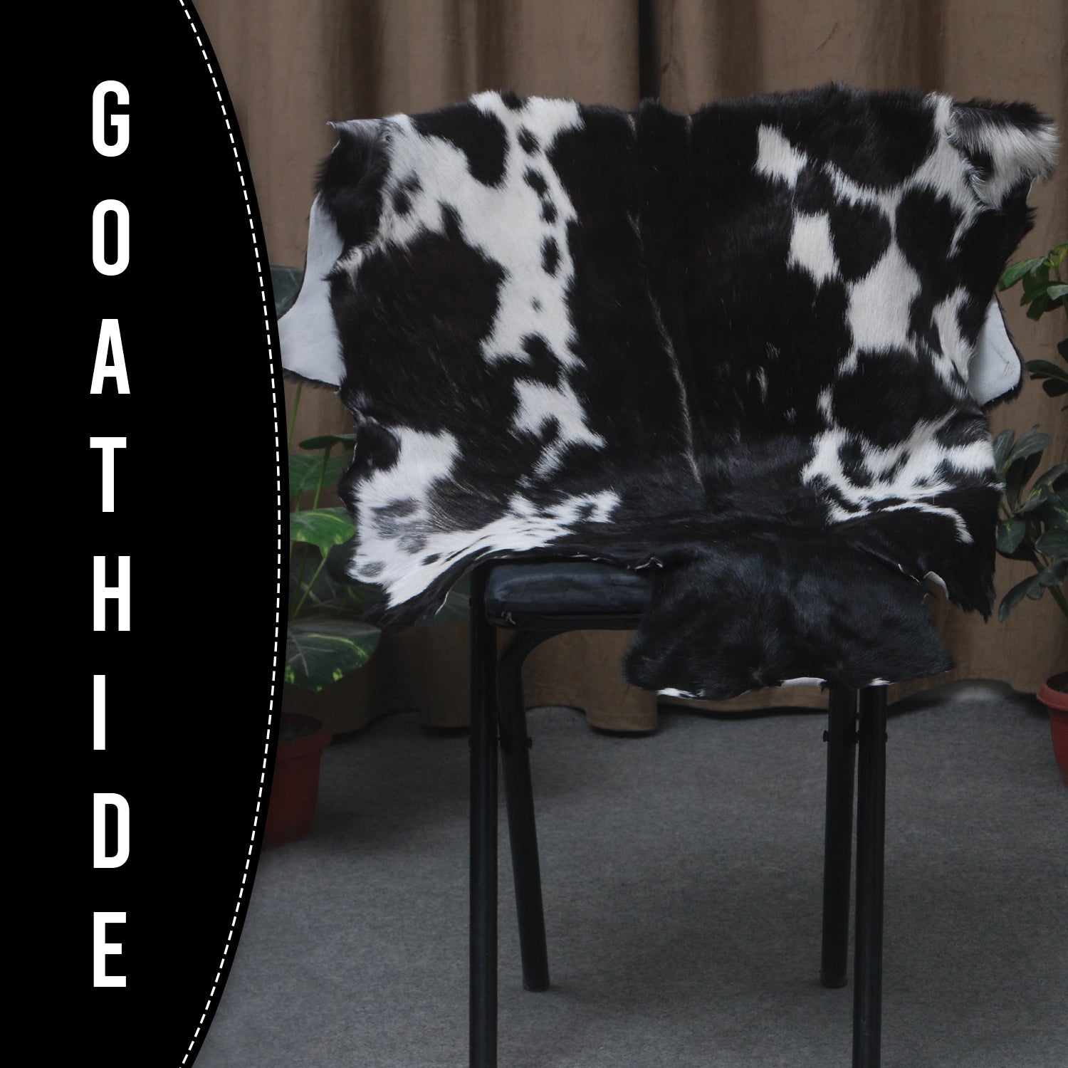 Black and White Handmade Goat Skin Rug – Rustic Charm for Your Home