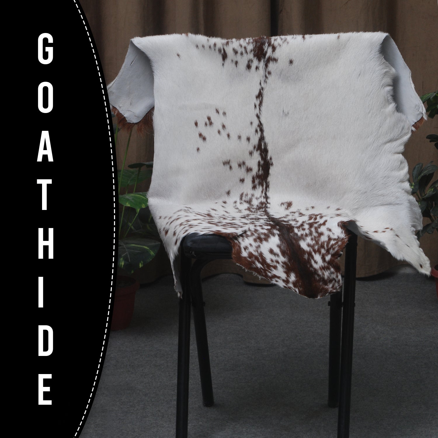 Brown and White Handmade Goat Skin Rug – Classic Elegance for Your Home
