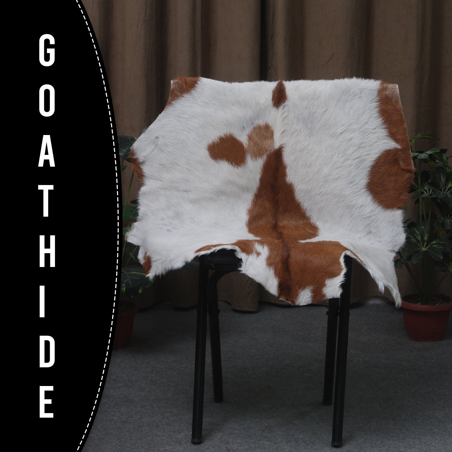 Handcrafted Brown and White Goat Skin Rug - Soft, Durable, and Elegant Décor