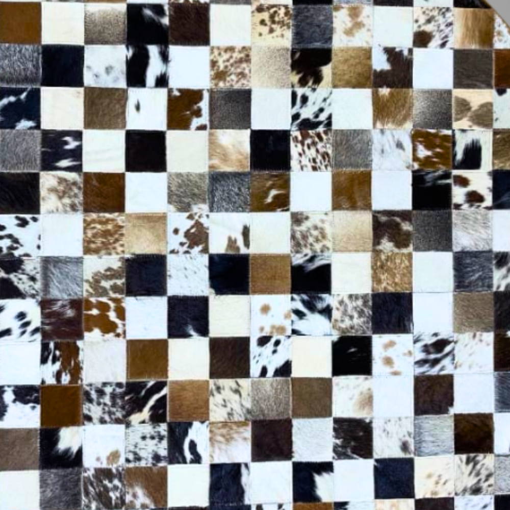 Checkered pattern with cowhide leather squares in various colors.