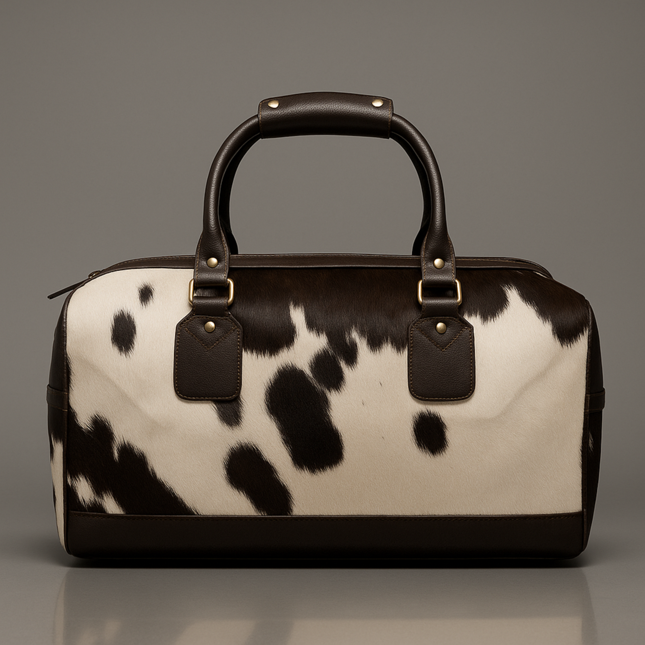 Luxurious Cowhide Leather Duffle Bag with Genuine Grain & Pony Hair Fur - Ideal Travel Tote - Shoulder Carry On - Handcrafted Artistry