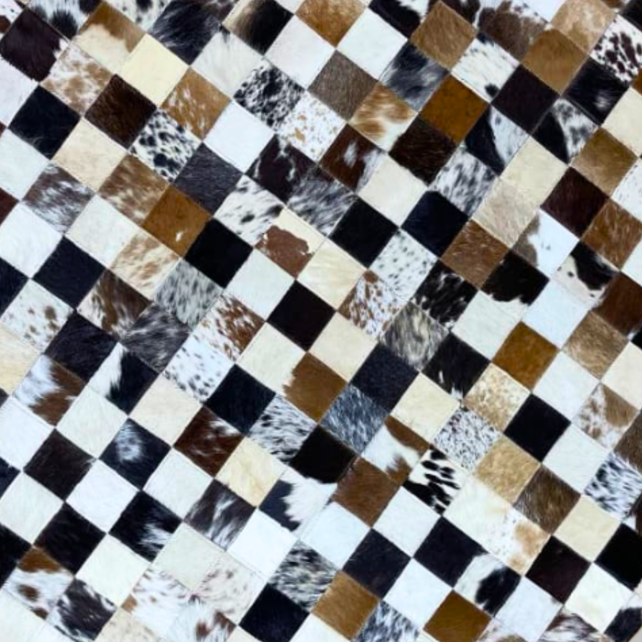 Checkered pattern with cowhide leather squares in various colors.