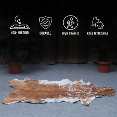 Premium Brown and White Goat Skin Rug - Genuine Hair-On Leather for Rustic Décor