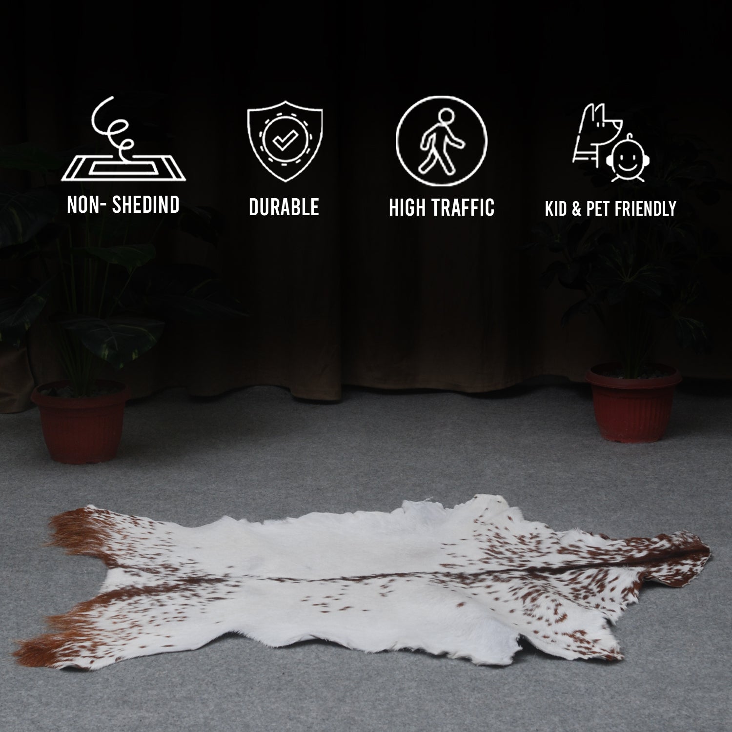 Brown and White Handmade Goat Skin Rug – Classic Elegance for Your Home