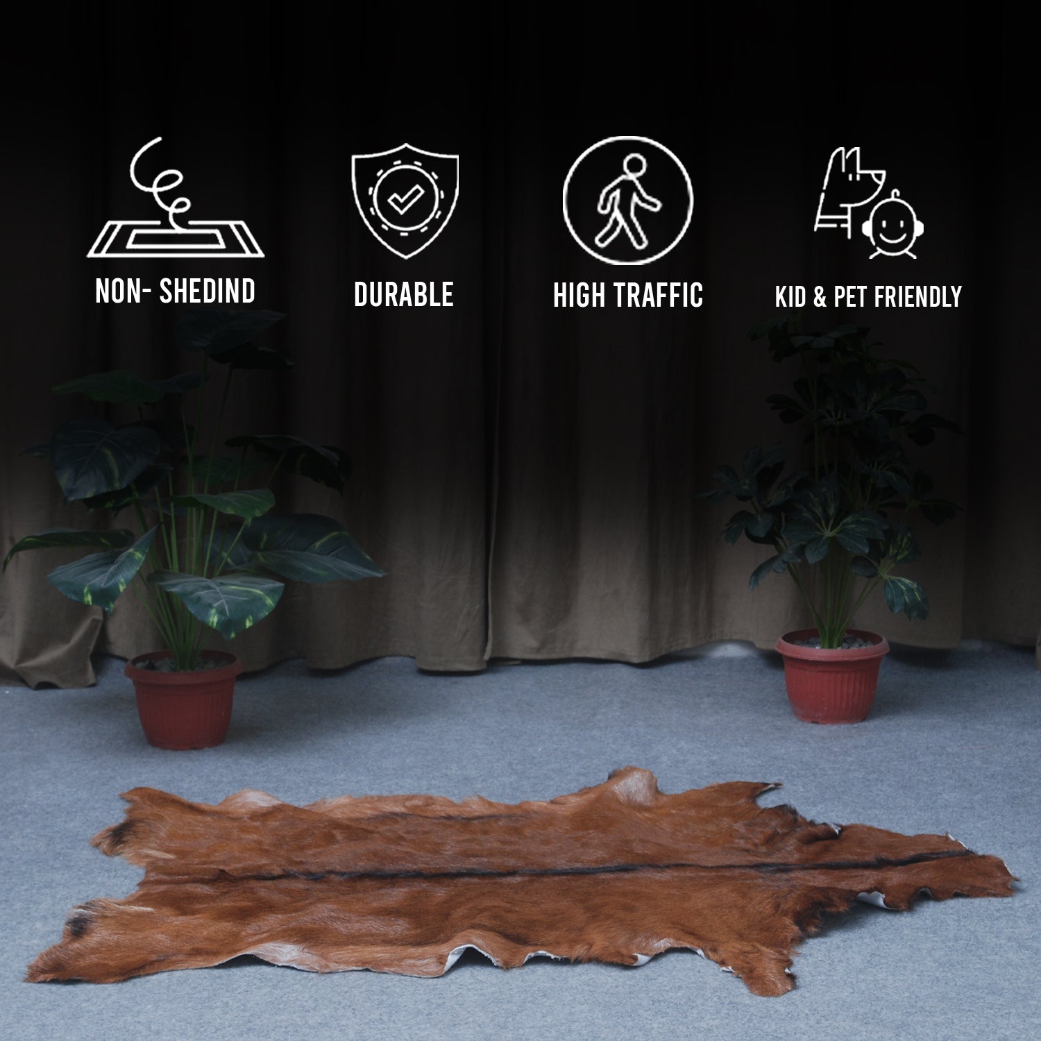 Dark Brown Rug - Soft, Durable, and Eco-Friendly - Handmade Pure Goat Skin Floor Rug - Non-Slip Suede Back