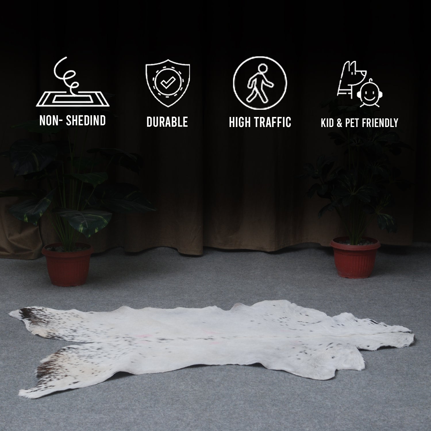 Brown and White Handmade Goat Skin Rug – Classic Elegance for Your Home