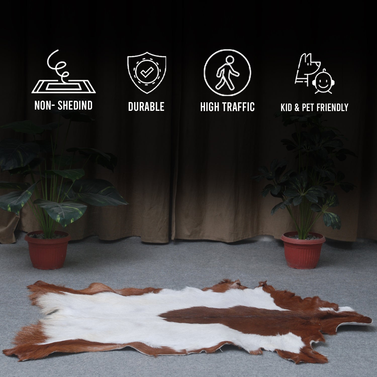 Dark Brown Rug - Soft, Durable, and Eco-Friendly - Handmade Pure Goat Skin Floor Rug - Non-Slip Suede Back