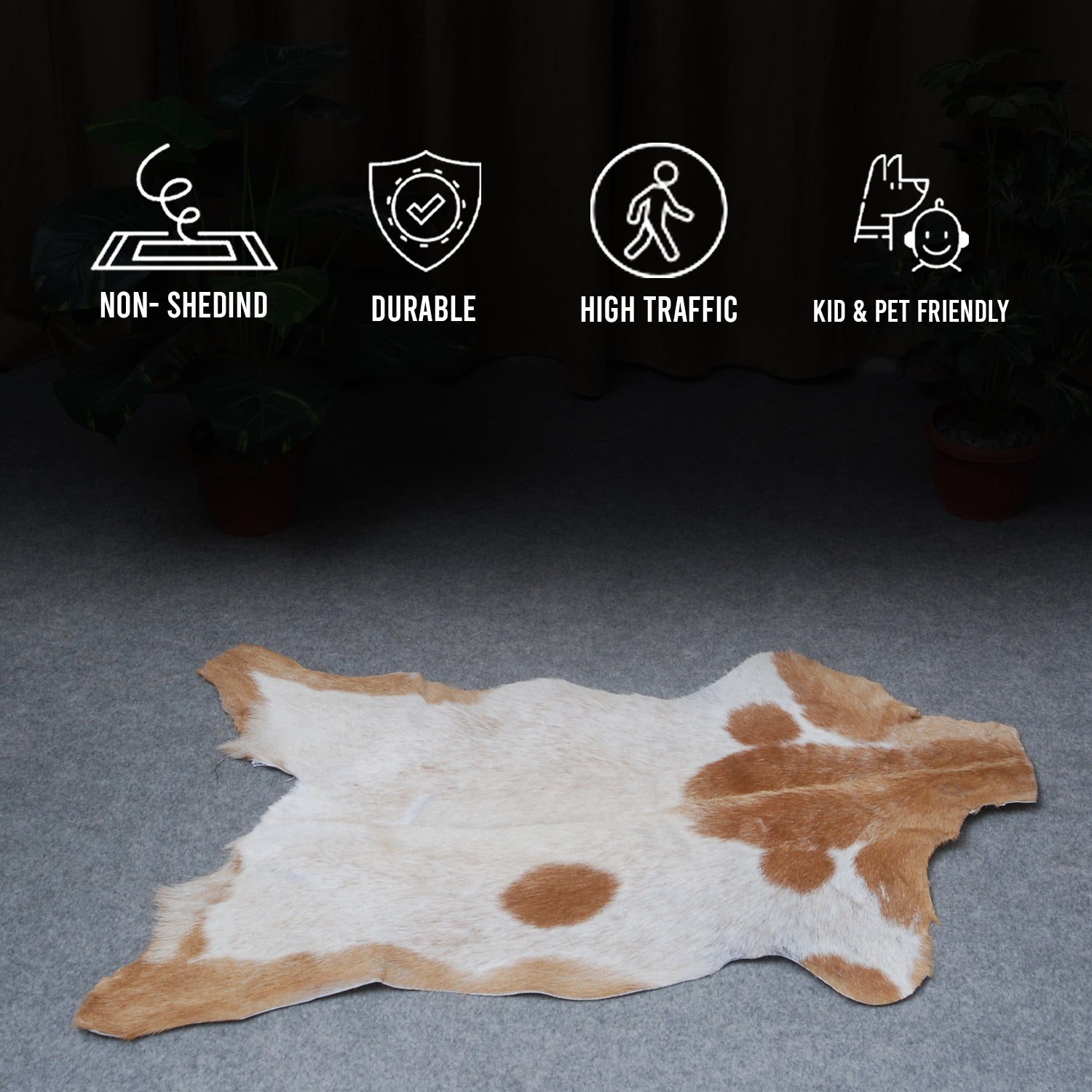 Elegant Brown and White Goat Hide Rug - Perfect Accent for Living Room or Bedroom