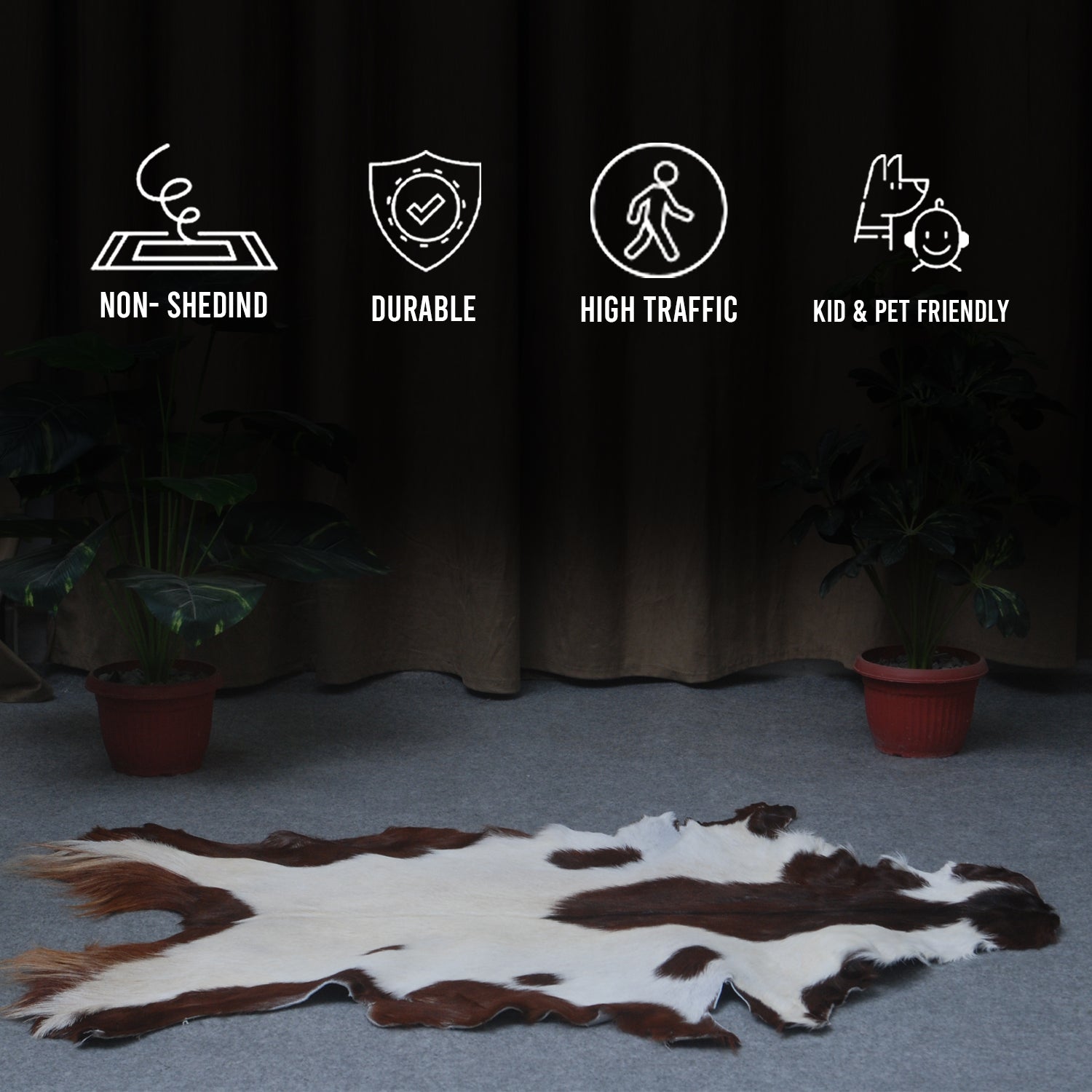 Handcrafted Dark Brown Goat Skin Rug - Genuine Leather for Luxurious Décor