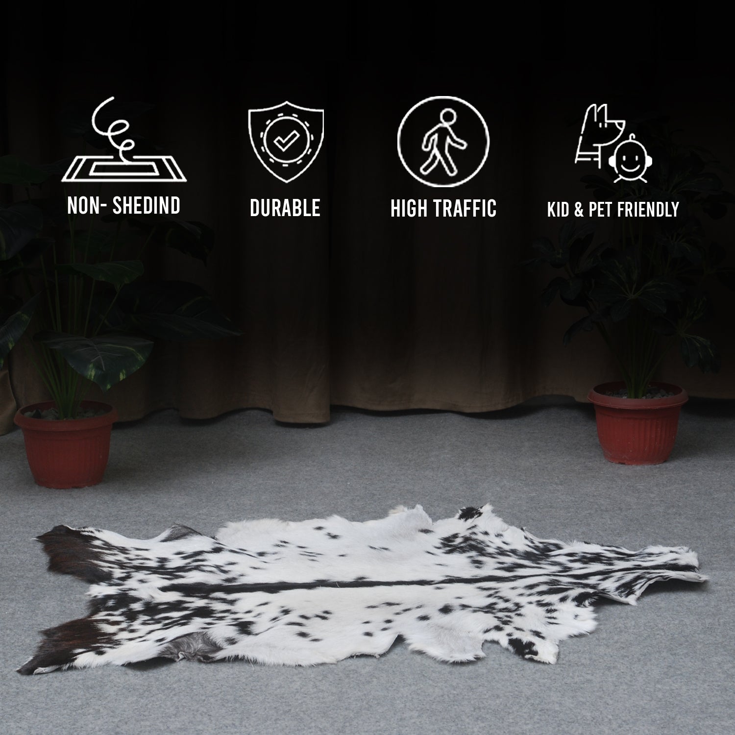 Black and White Handmade Goat Skin Rug – Natural Luxury for Your Home