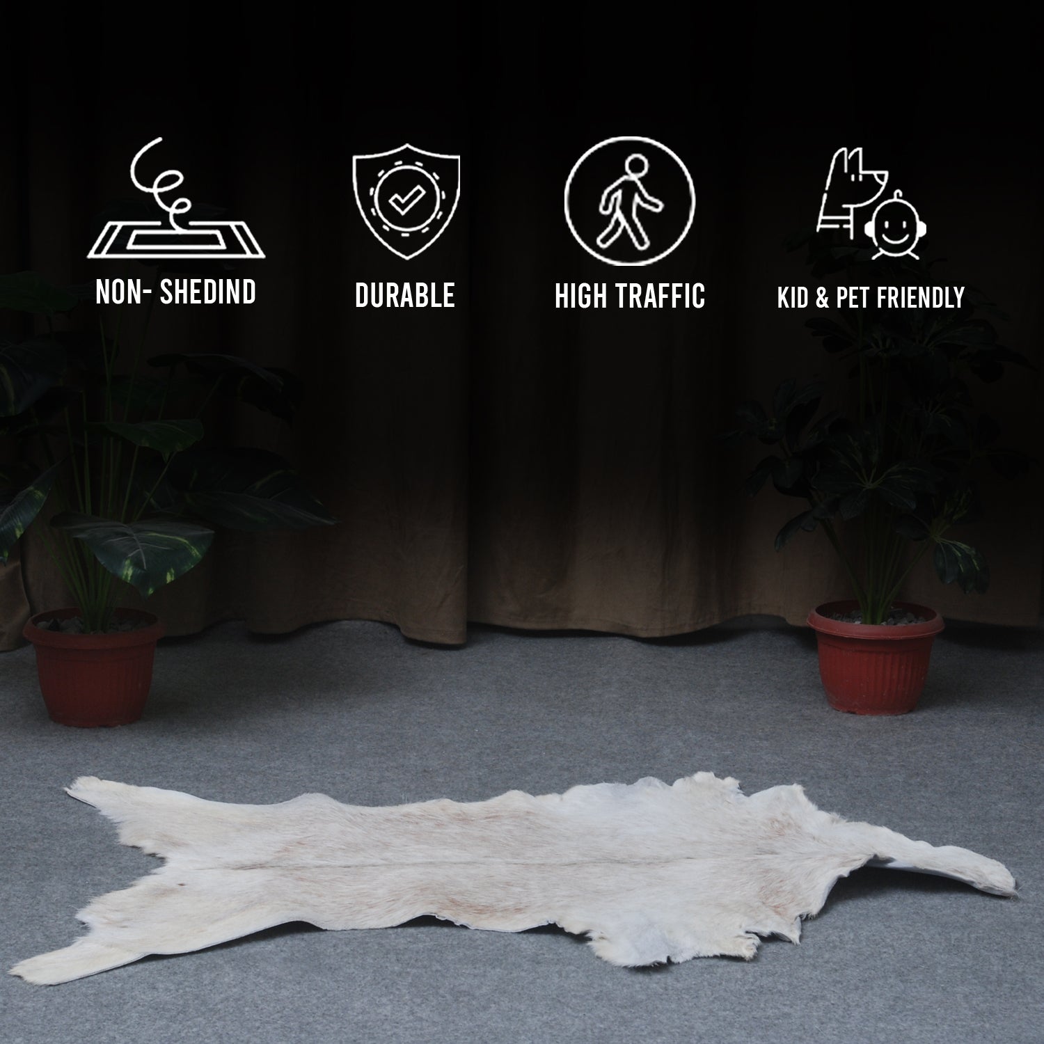 Brown and White Handmade Goat Skin Rug – Classic Elegance for Your Home