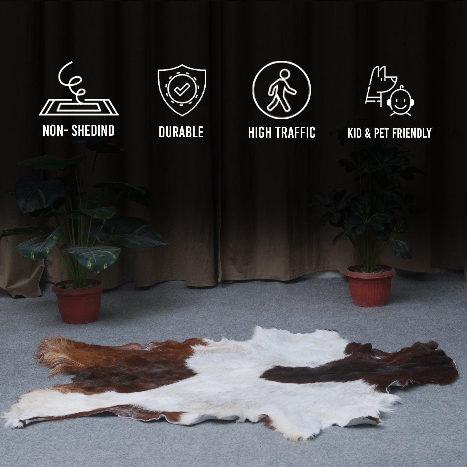 Dark Brown Rug - Soft, Durable, and Eco-Friendly - Handmade Pure Goat Skin Floor Rug - Non-Slip Suede Back