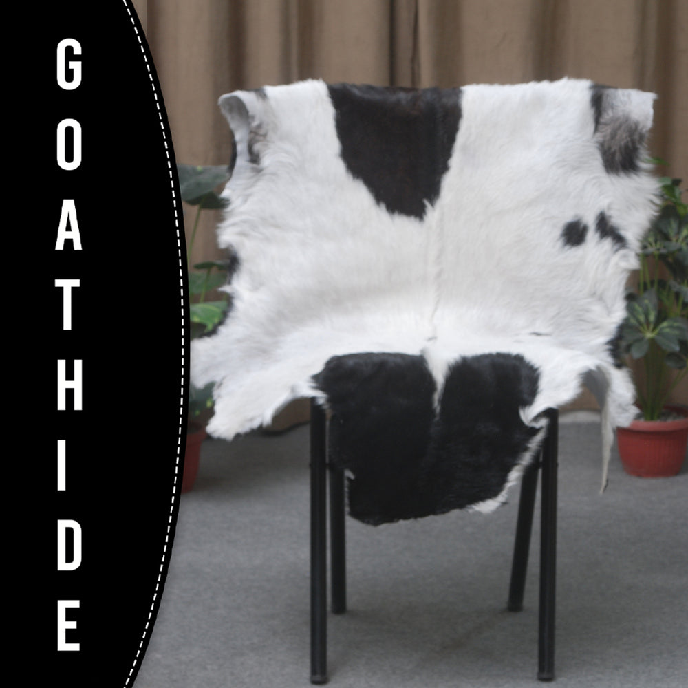 Hair-On Goat Skin Rug - Black and White Design for Unique Living Spaces - Celestial Leather Limited