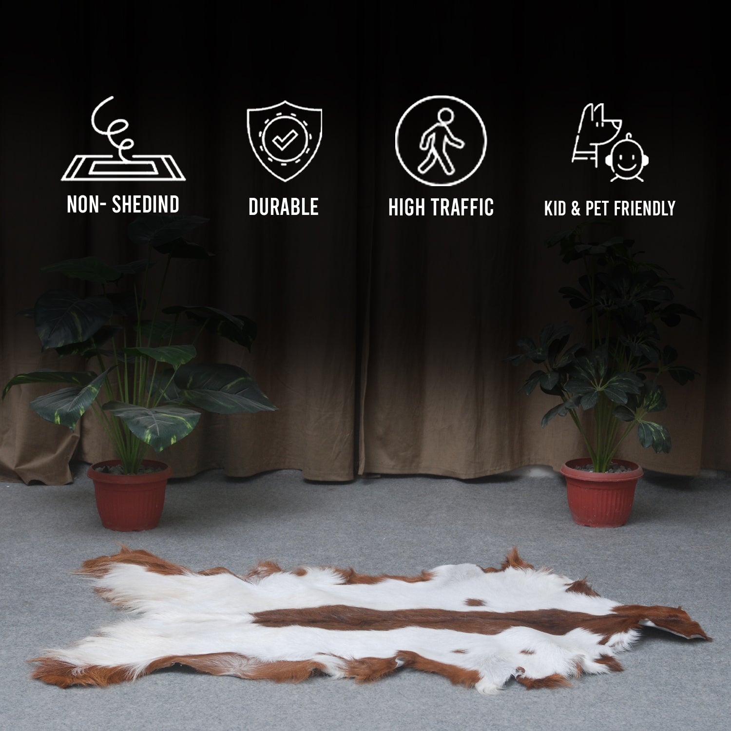 Dark Brown Rug - Soft, Durable, and Eco-Friendly - Handmade Pure Goat Skin Floor Rug - Non-Slip Suede Back