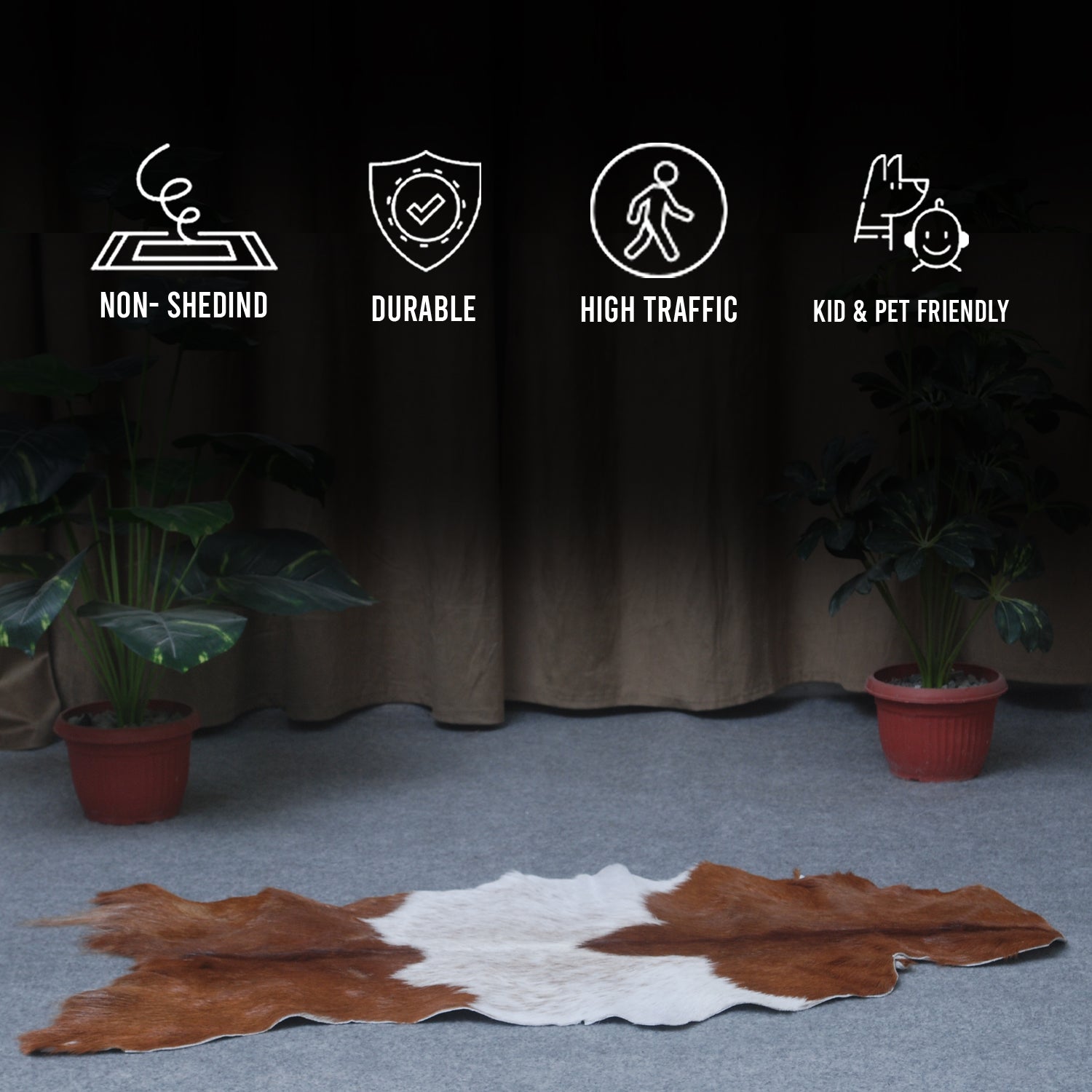 Dark Brown Rug - Soft, Durable, and Eco-Friendly - Handmade Pure Goat Skin Floor Rug - Non-Slip Suede Back