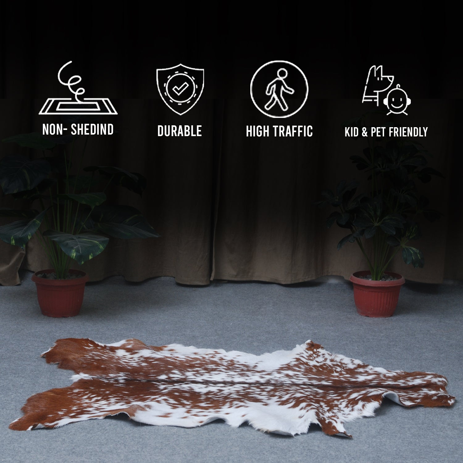 Dark Brown Rug - Soft, Durable, and Eco-Friendly - Handmade Pure Goat Skin Floor Rug - Non-Slip Suede Back