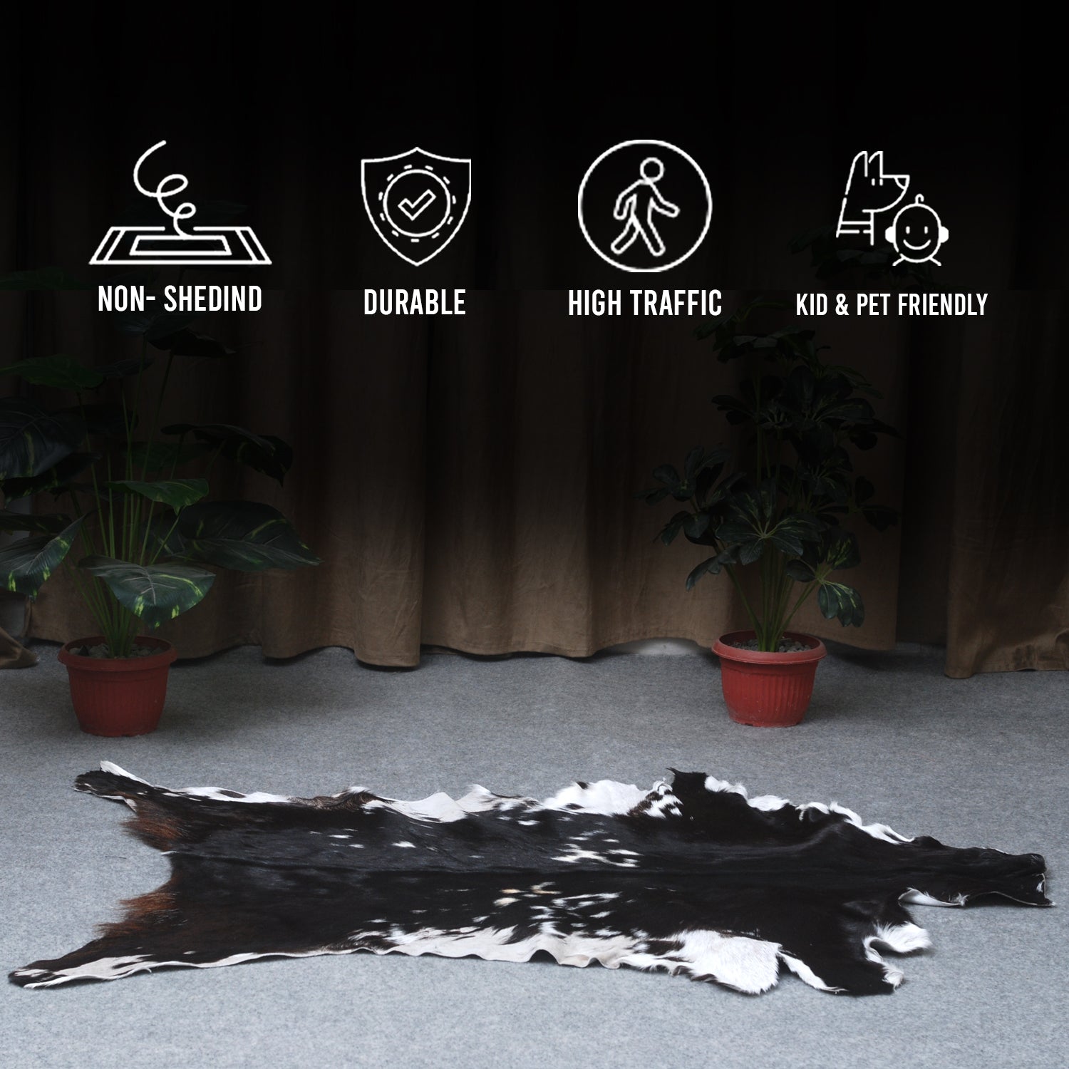 Decorative Black and White Goat Skin Rug - Genuine Leather for Sophisticated Spaces