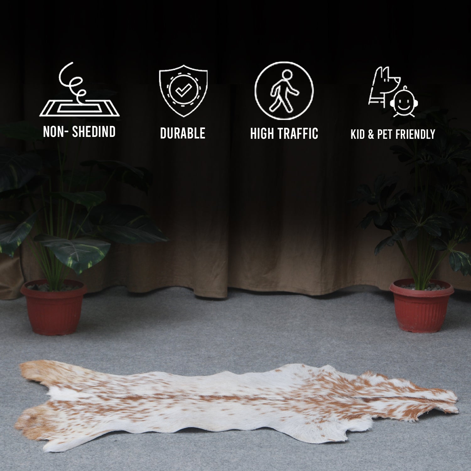 Brown and White Handmade Goat Skin Rug – Classic Elegance for Your Home