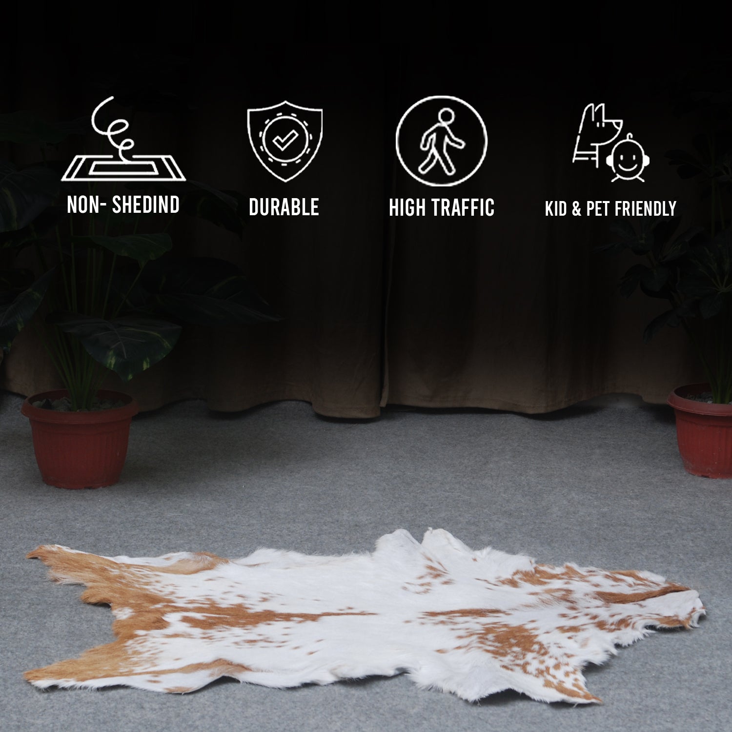 Luxurious Brown & White Genuine Goat Skin Rug for Home Décor - Celestial Leather Limited