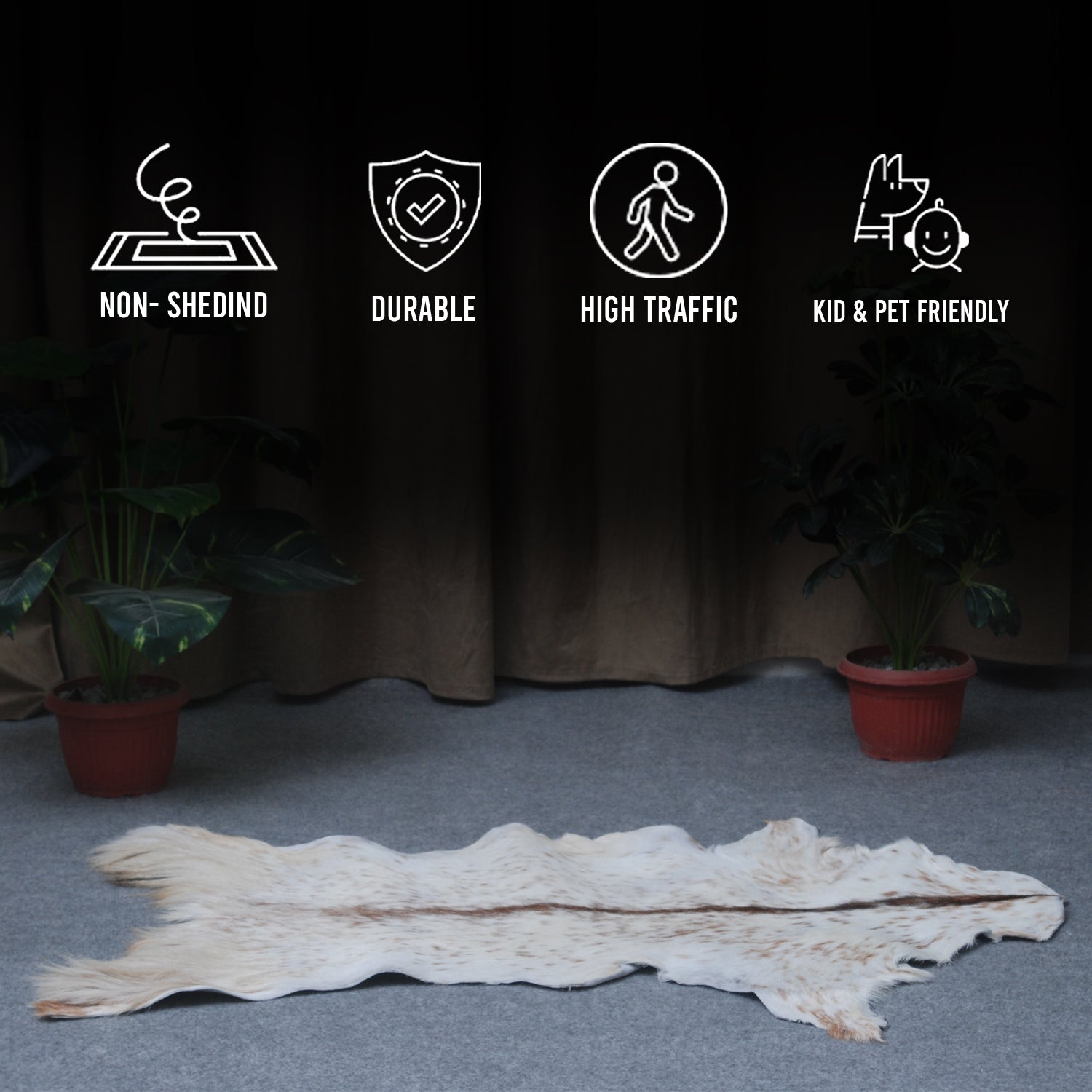 Handcrafted Brown and White Goat Skin Rug - Soft, Durable, and Elegant Décor - Celestial Leather Limited