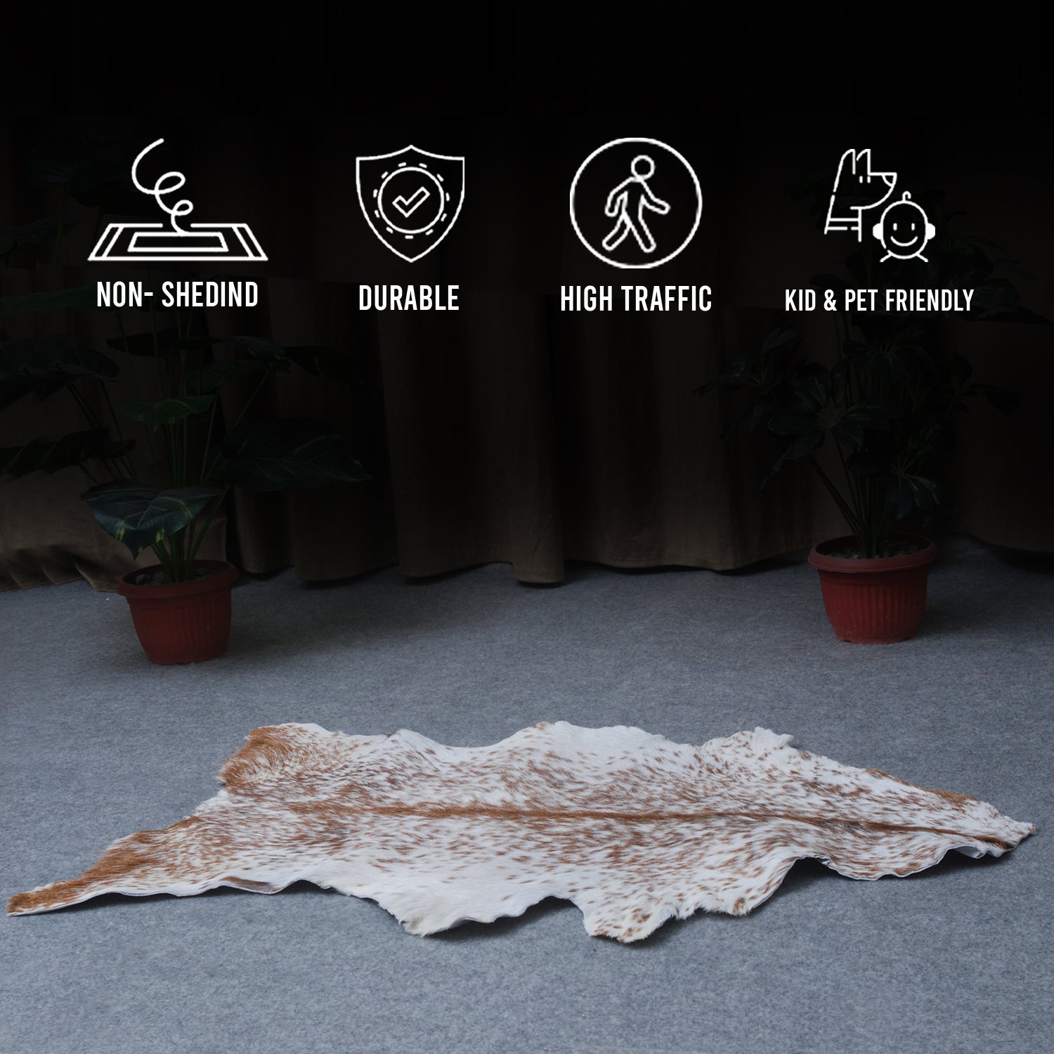 Authentic Hair-On Goat Skin Rug - Brown and White Pattern for Stylish Interiors - Celestial Leather Limited