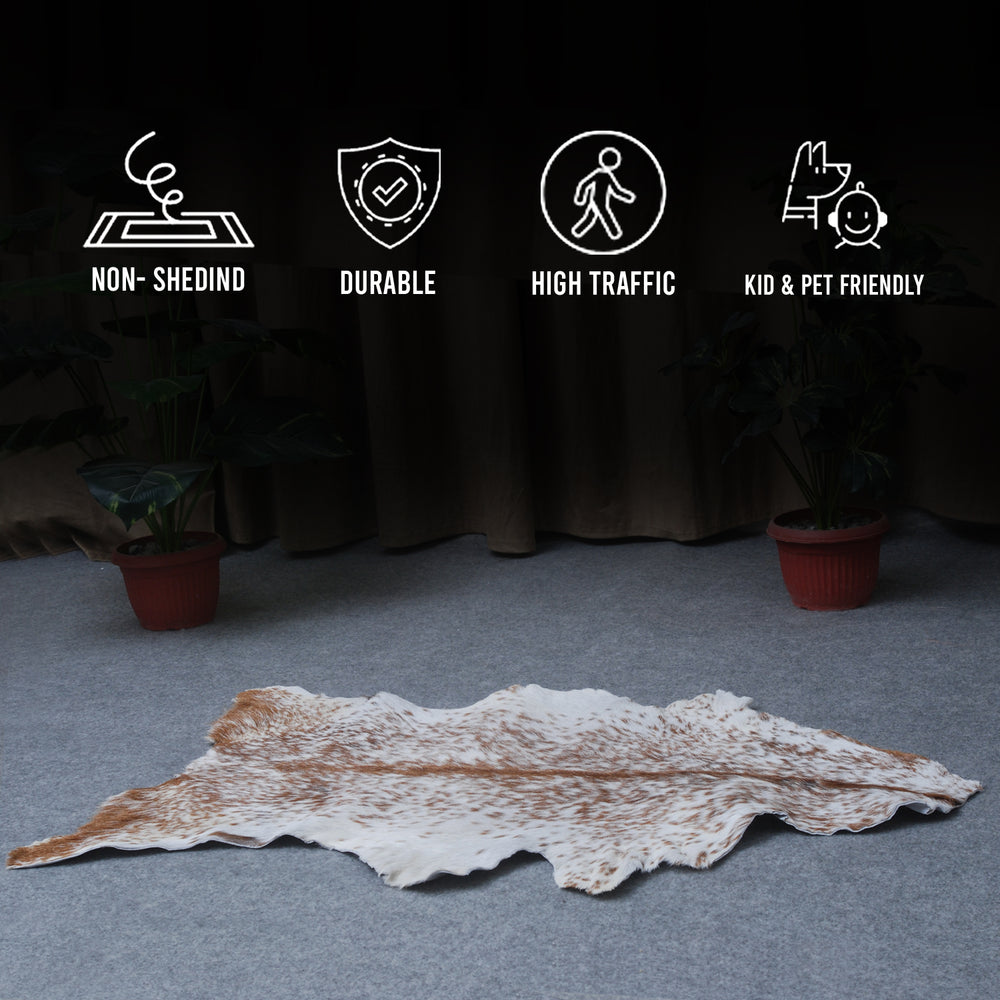 Authentic Hair-On Goat Skin Rug - Brown and White Pattern for Stylish Interiors - Celestial Leather Limited