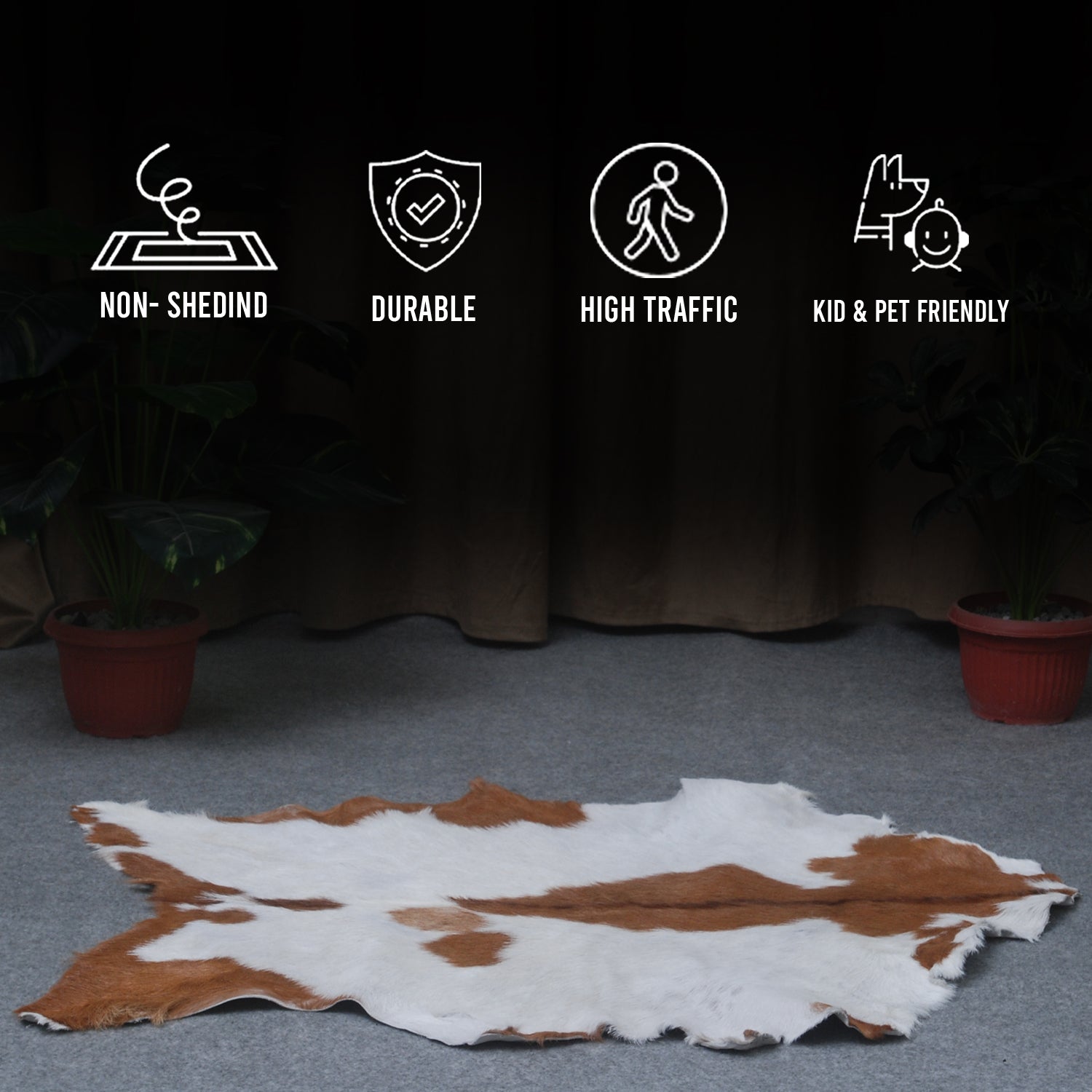 Handcrafted Brown and White Goat Skin Rug - Soft, Durable, and Elegant Décor