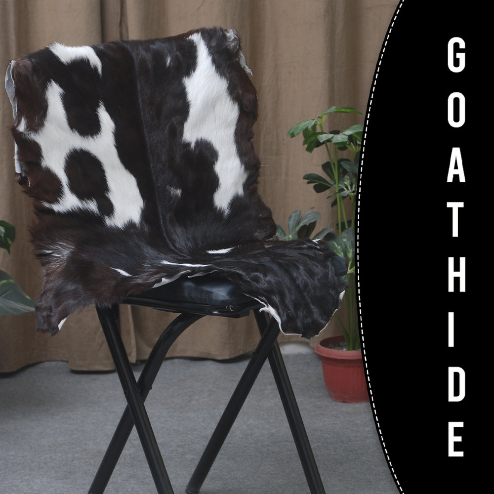 Premium Black and White Goat Skin Rug - Genuine Hair-On Leather for Home Décor - Celestial Leather Limited