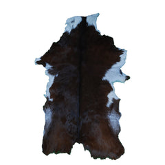 Luxury Handmade Dark Brown & White Goat Skin Rug - Soft, Kid & Pet-Friendly, Hypoallergenic, Non-Shedding, Sustainable, Eco-Friendly