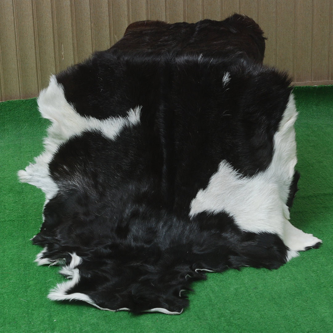 Luxurious Black and White Genuine Goat Skin Rug - Premium Hair-On Skin - Celestial Leather Limited