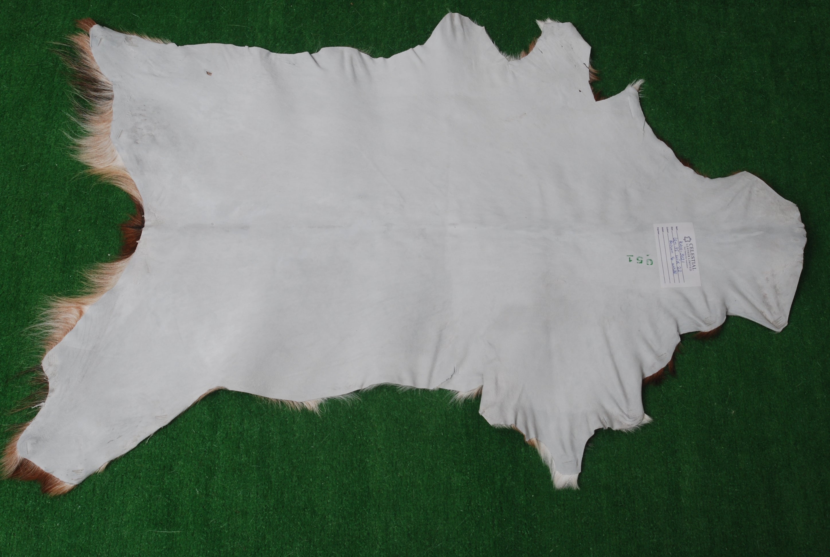 Luxurious Brown & White Goat Skin Rug - Soft, Durable, and Eco-Friendly - Handmade Pure Goat Skin Floor Rug - Non-Slip Suede Back - Celestial Leather Limited